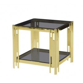 Журнальный столик Гэтсби, стекло smoke, сталь золото